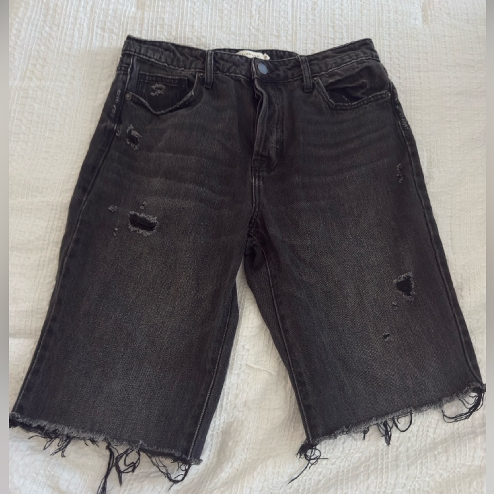 bohme Black Distressed Bermuda Shorts